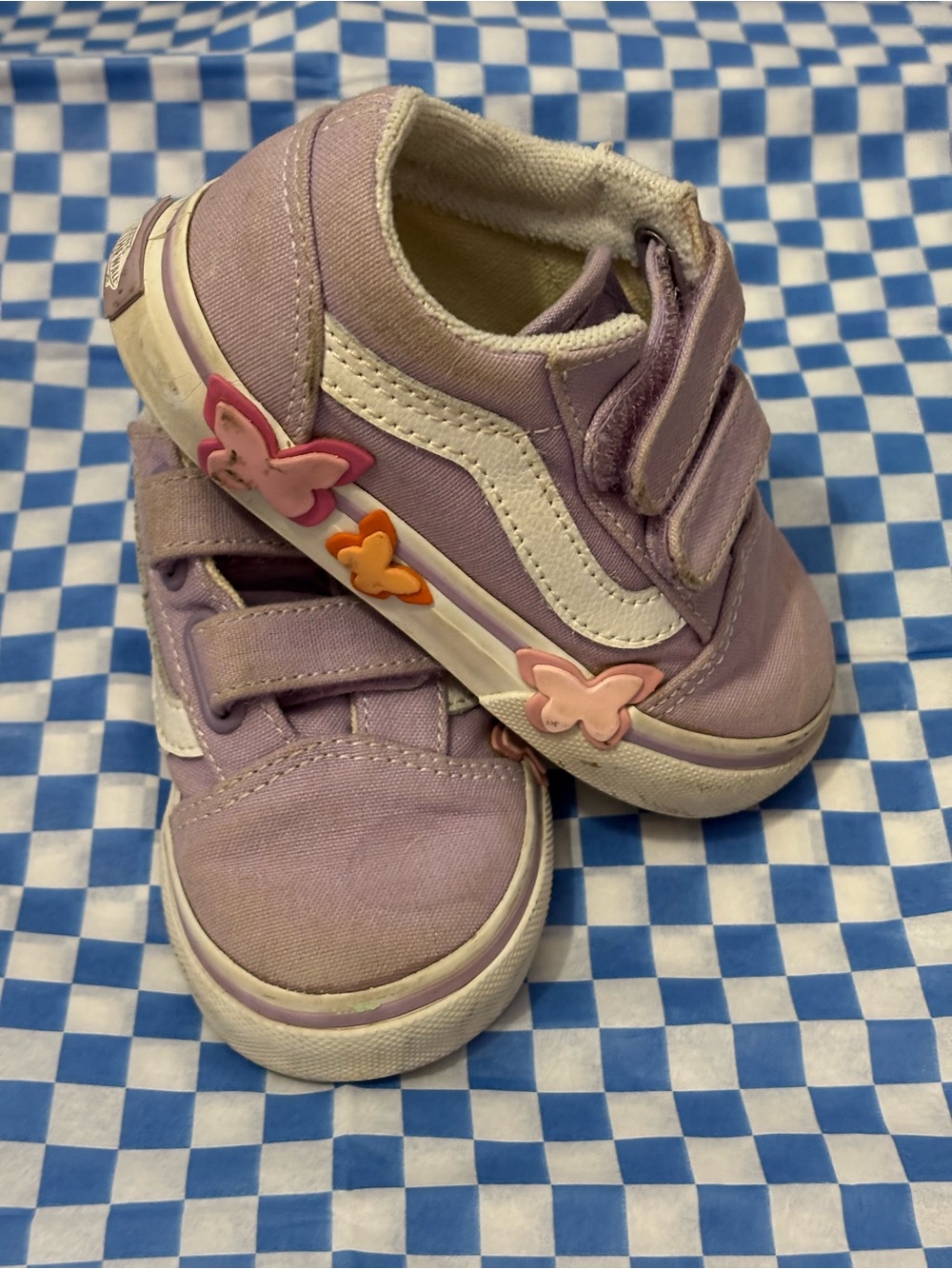 Vans Kids Lavender Canvas Velcro Sneakers with Butterfly Accents
